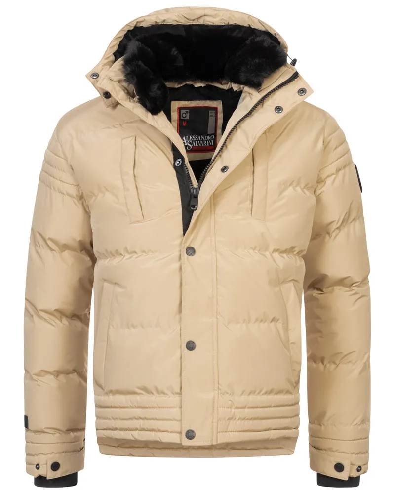Alessandro Salvarini Herren Winterjacke AS-281 mit Teddyfell & abnehmbarer Kapuze Beige