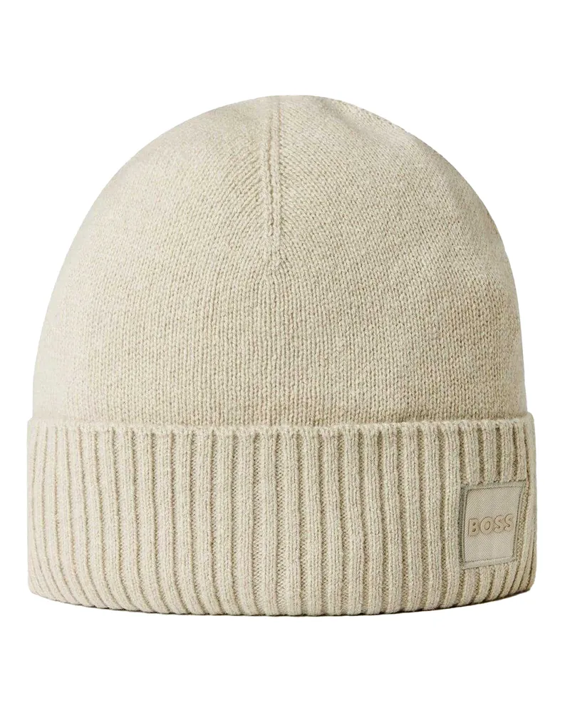 HUGO BOSS Mütze für Herren/Damen Unisex, gerippt, Winter (Beige Beige
