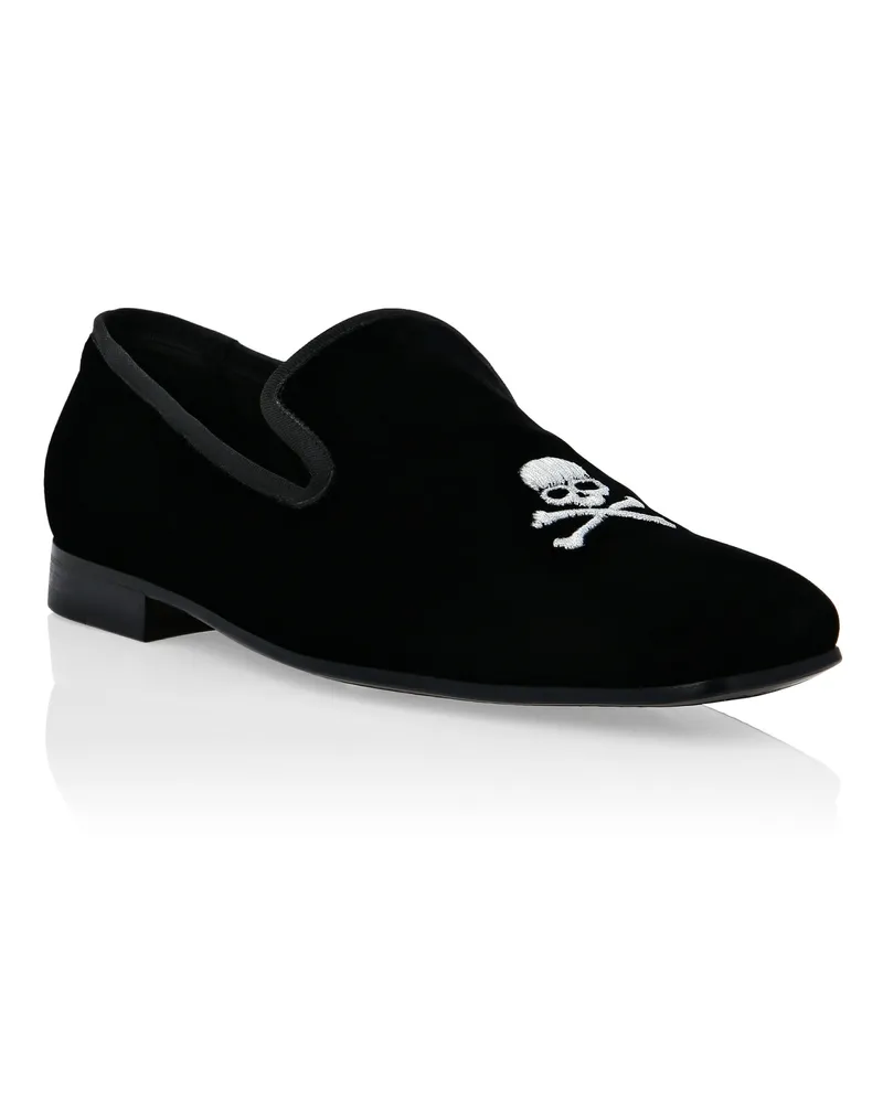 Philipp Plein Samt-Loafer mit Stickerei (Totenkopf) - Schwarz Schwarz
