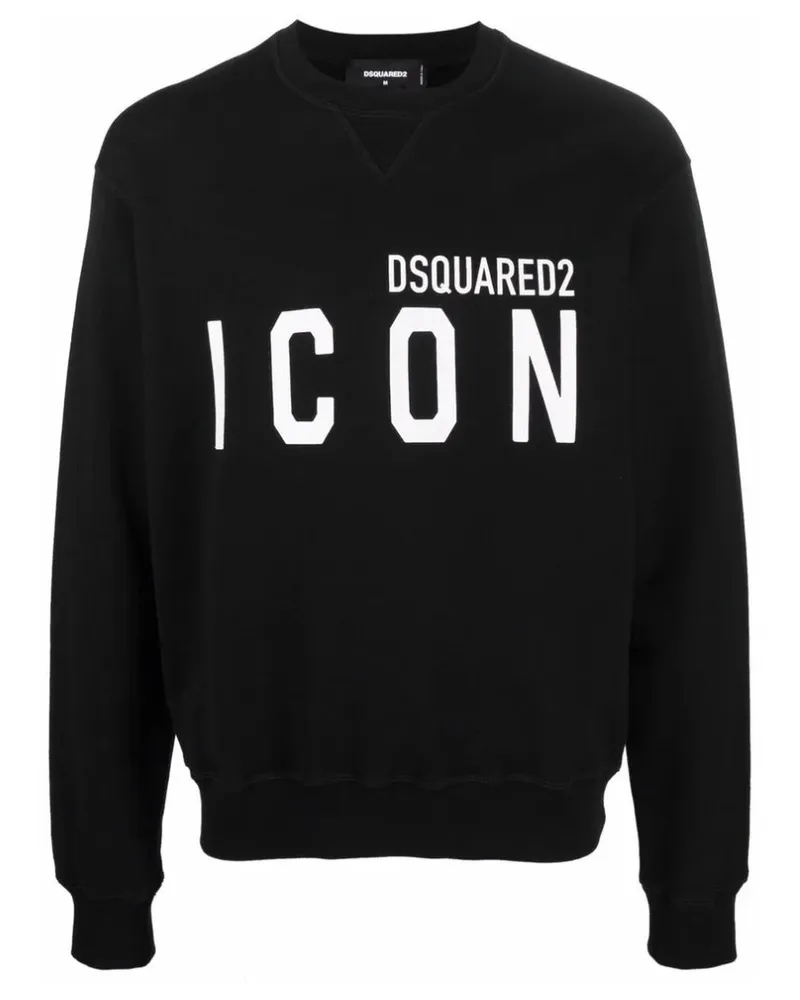Dsquared2 Schwarzes Sweatshirt Großes Icon Cooles Schwarzes Logo Schwarz