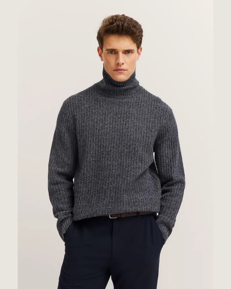 Bugatti Herren Rollkragen Pullover Grobstrick aus einem Wollmix Grau