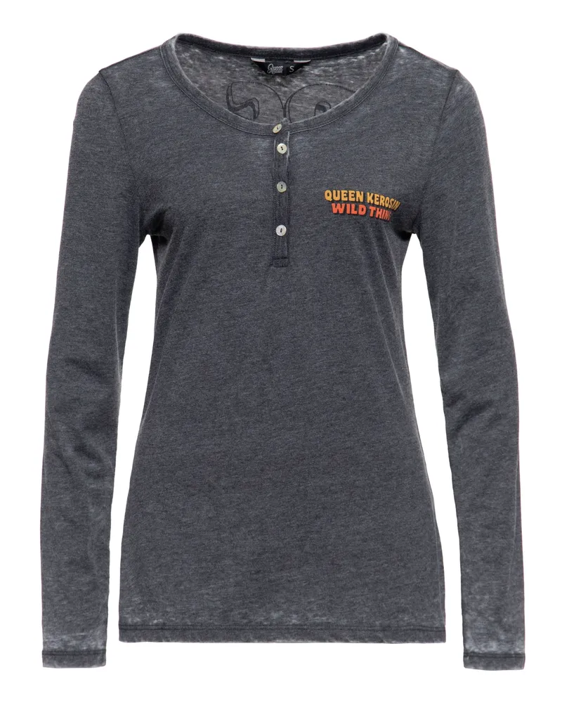 Queen Kerosin Damen Enzym Wash Langarmshirt Rock Your Life Grau