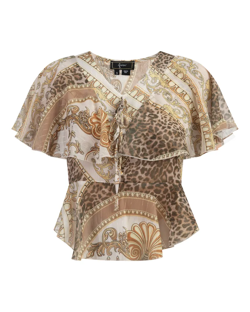 FAINA Bluse für Damen, gerade geschnitten, V-Ausschnitt - Beige Beige