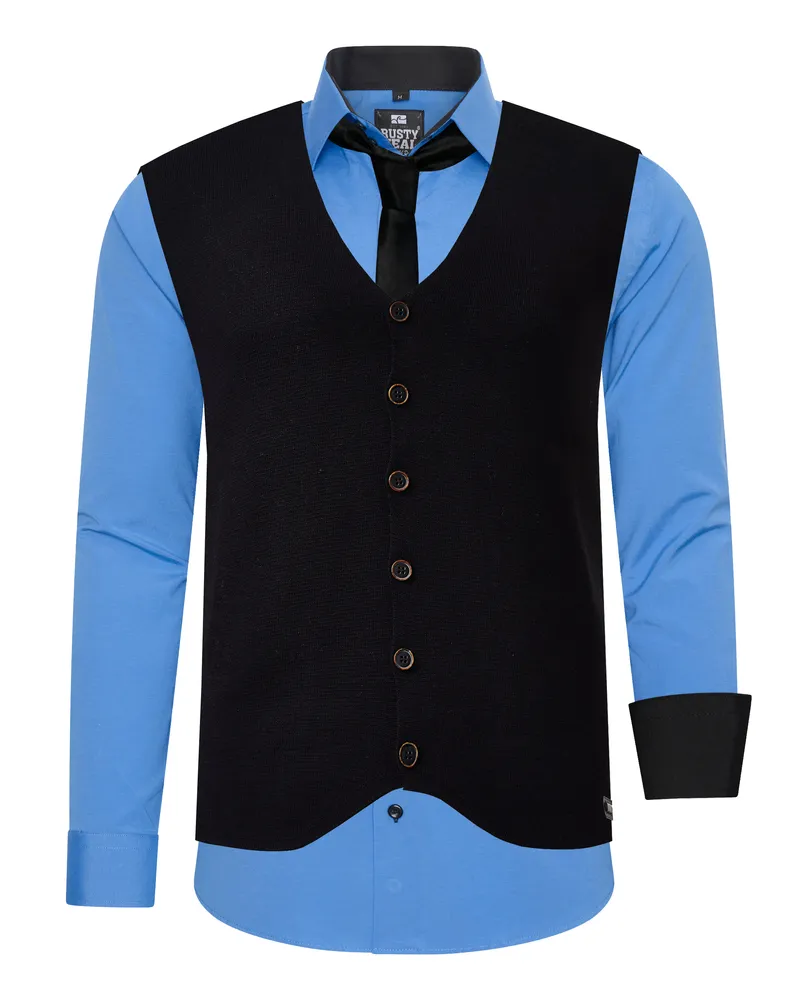 Rusty Neal Hemd mit Weste und Krawatte 3-teilig Blau