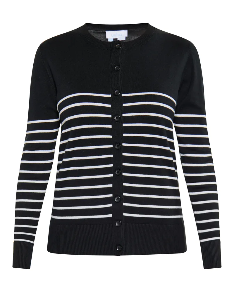 Usha Strickjacke für Damen, schwarz-weißes Muster, Knopfleiste - Schwarz/Weiß Schwarz