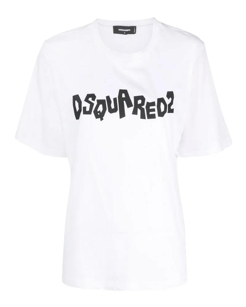Dsquared2 Kontrast-markenlogo Weißes T-shirt Weiß