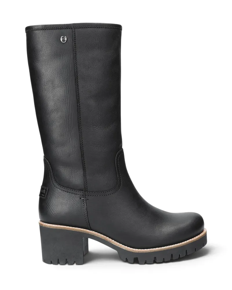 Panama Jack Wasserdichte hohe Winterstiefel mit Absatz aus schwarzem Leder für Damen - Patricia B17 Schwarz
