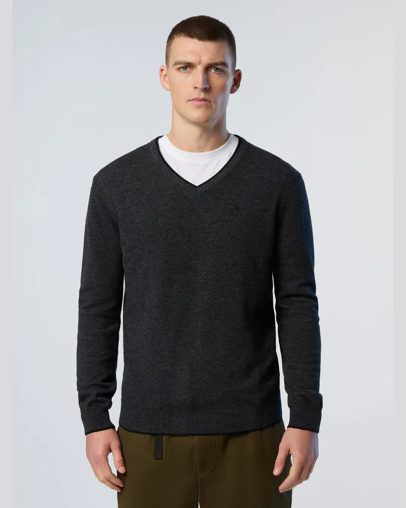 North Sails Pullover V-Ausschnitt mit gesticktem Logo Dunkelgrau
