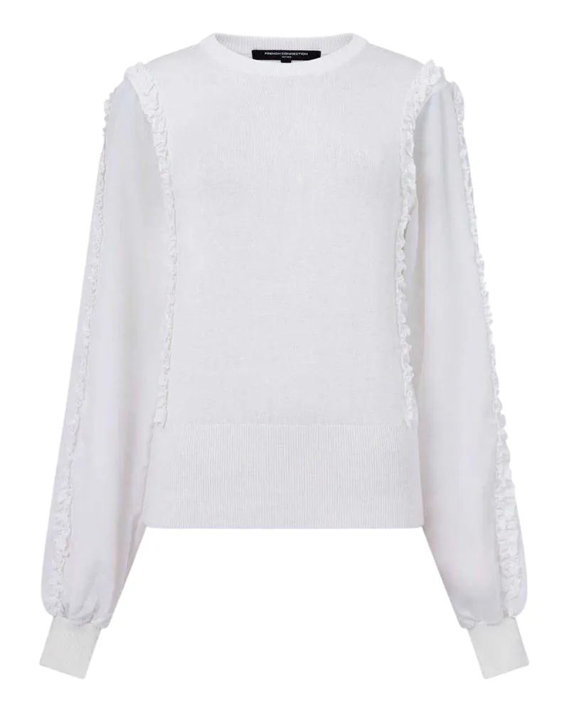 French Connection Krista" Pullover Top für Damen, Geraffter Besatz (Weiß Weiß