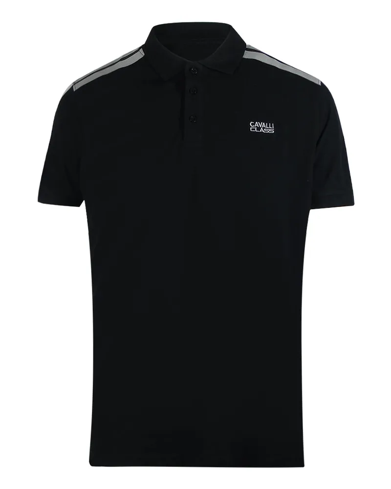 Roberto Cavalli Schwarzes Poloshirt Mit Schulterverstärkung Schwarz