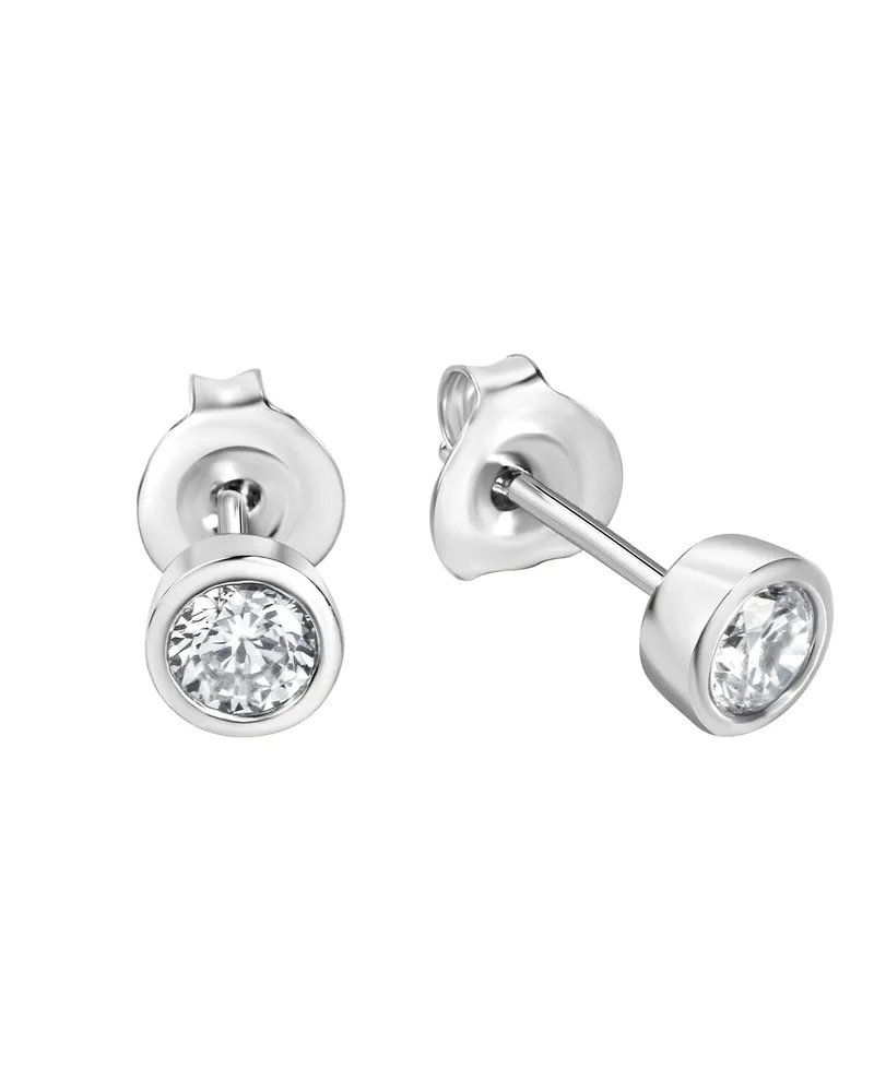ZEEme Basic Ohrstecker aus 925er Silber, rhodiniert, mit 4 mm weißem Zirkonia - Silber Silber