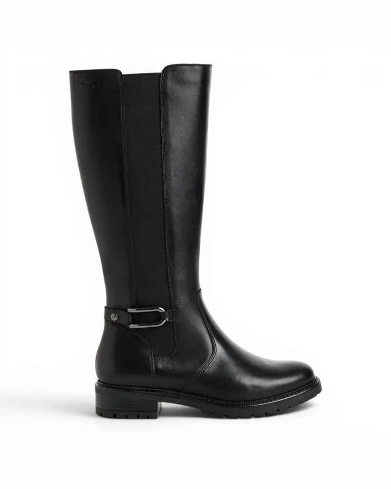 Tamaris Damen-Schwarze Lederstiefel mit kniehohem Plateau – 25609-47 Schwarz