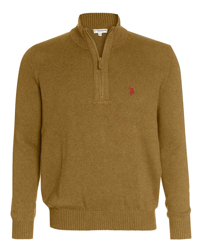 U.S. Polo Assn.  U POLO ASSN. Herren Zip Troyer – Pullover mit Stehkragen – Eleganter Langarm Strickpullover in Beige Beige