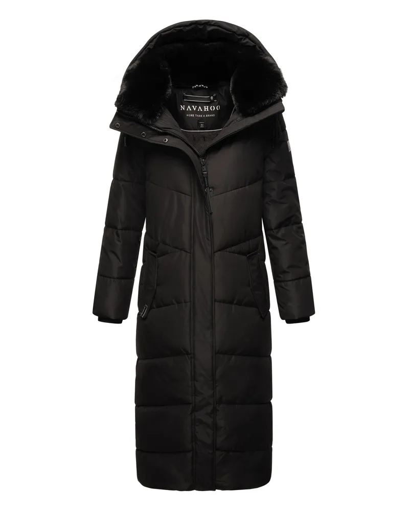 NAVAHOO Damen Winter Steppmantel Hingucker – Extra Lang & Warm Schwarz