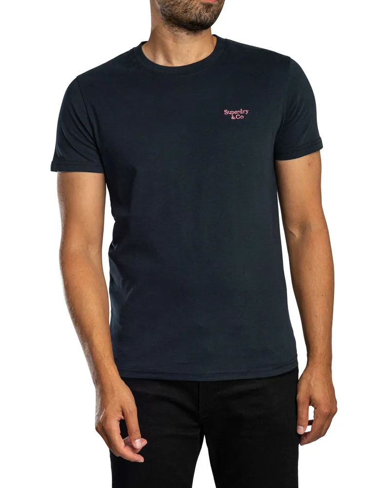 Superdry. Essential Serif Logo T-Shirt, Blau Blau