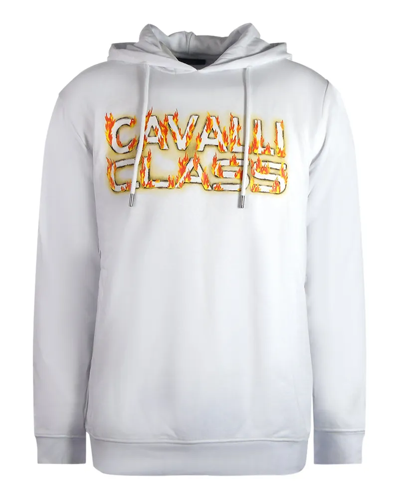 Roberto Cavalli Fire Logo Weisser Kapuzenpullover Weiß