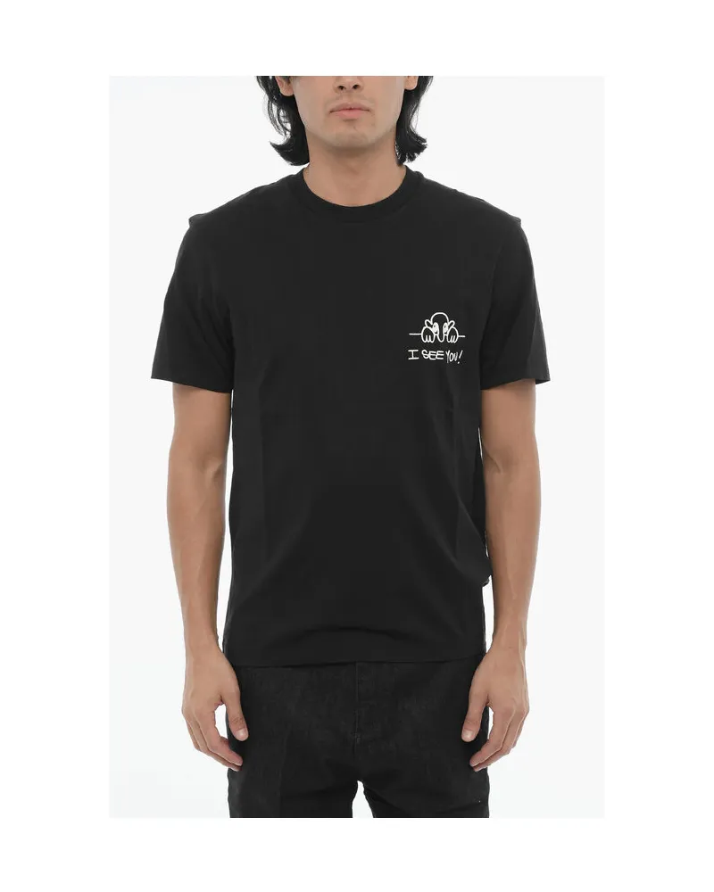 Neil Barrett Slim-fit T‑Shirt mit „I SEE YOU“-Print und Rundhalsausschnitt - Schwarz Schwarz