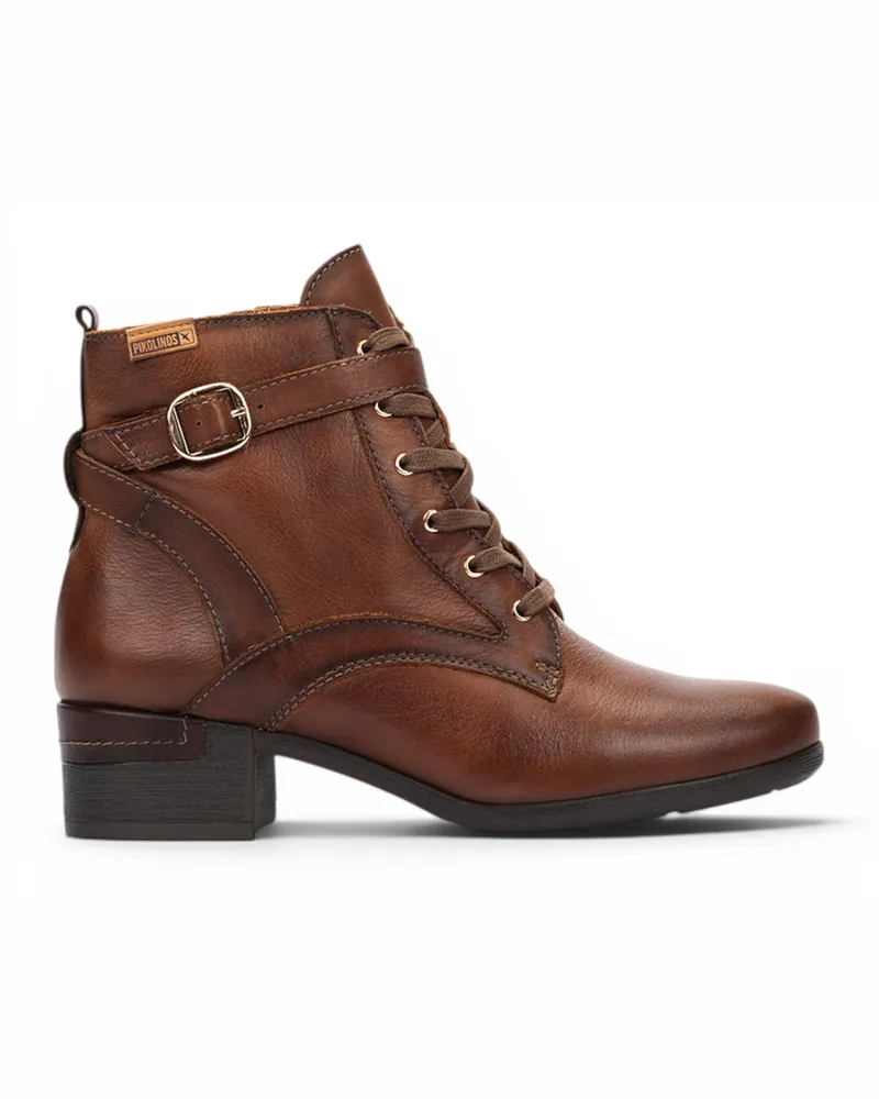 Pikolinos braune Leder-Schnürstiefel mit mittlerem Absatz – Malaga Dunkelbraun