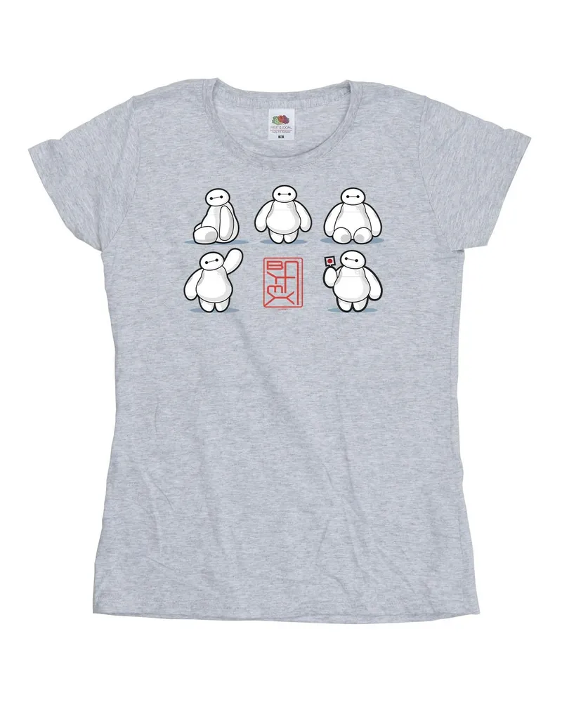 Disney Damen/Damen Big Hero 6 Baymax Viele Posen Baumwoll-T-Shirt (Sport grau Hellgrau