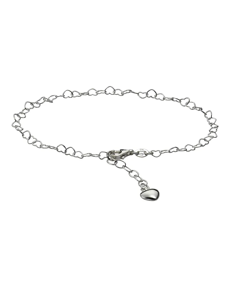 ZEEme Fußkette aus 925er Silber, rhodiniert, mit Herzmotiv, 23–26 cm - Silber Silber