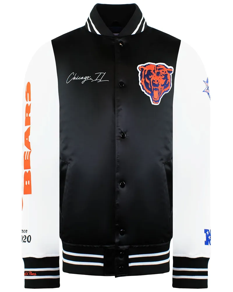 Mitchell & Ness NFL Chicago Bears Herren Satin Bomberjacke Schwarz