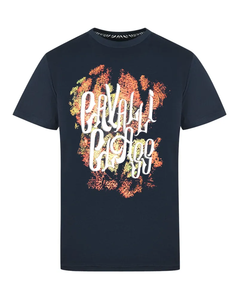 Roberto Cavalli Bold Logo Marineblaues T-Shirt Blau