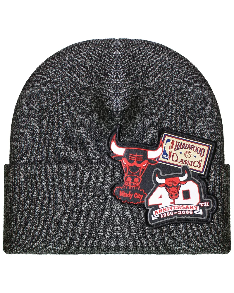 Mitchell & Ness NBA Chicago Bulls Logo Patch Strickmütze Schwarz Schwarz
