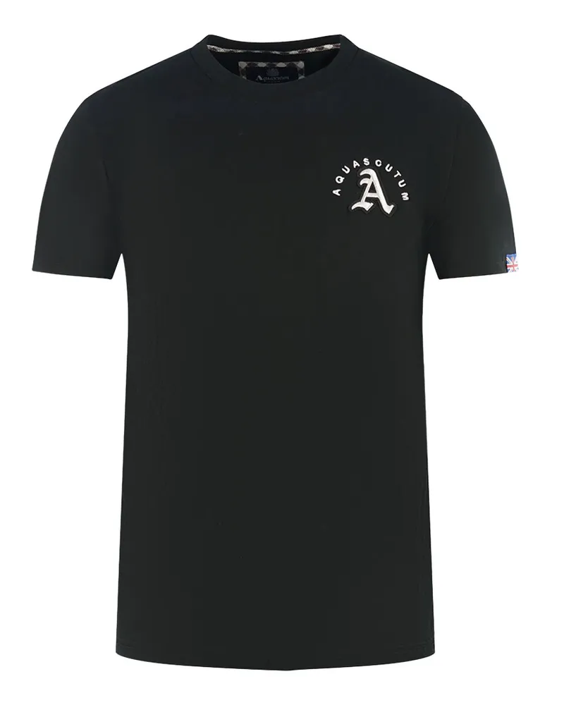 Aquascutum London Gesticktes A-Logo Schwarzes T-Shirt Schwarz