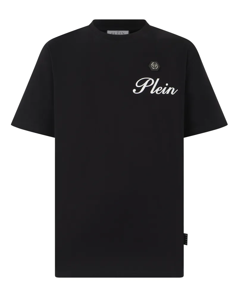 Philipp Plein Rundhalsausschnitt-T-Shirt mit embossed Signature-Logo - Schwarz Schwarz