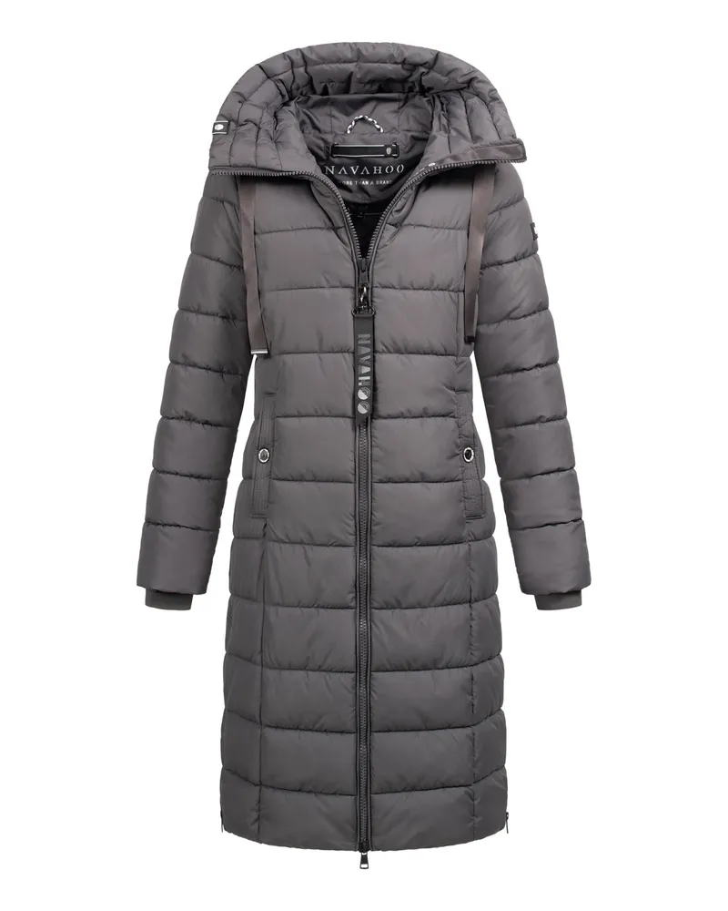 NAVAHOO Mondmädchen Damen Winter Steppmantel mit Kapuze und Fleecefutter Schwarz