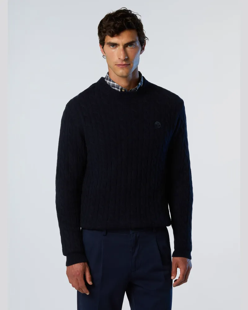 North Sails Pullover Rundhalsausschnitt mit Zopfmuster Marineblau