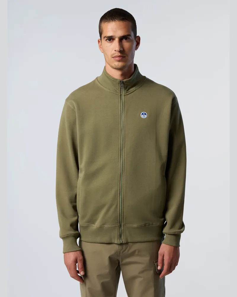 North Sails Sweatshirt Durchgehender Reißverschluss mit Logo-Patch Dunkelgrün
