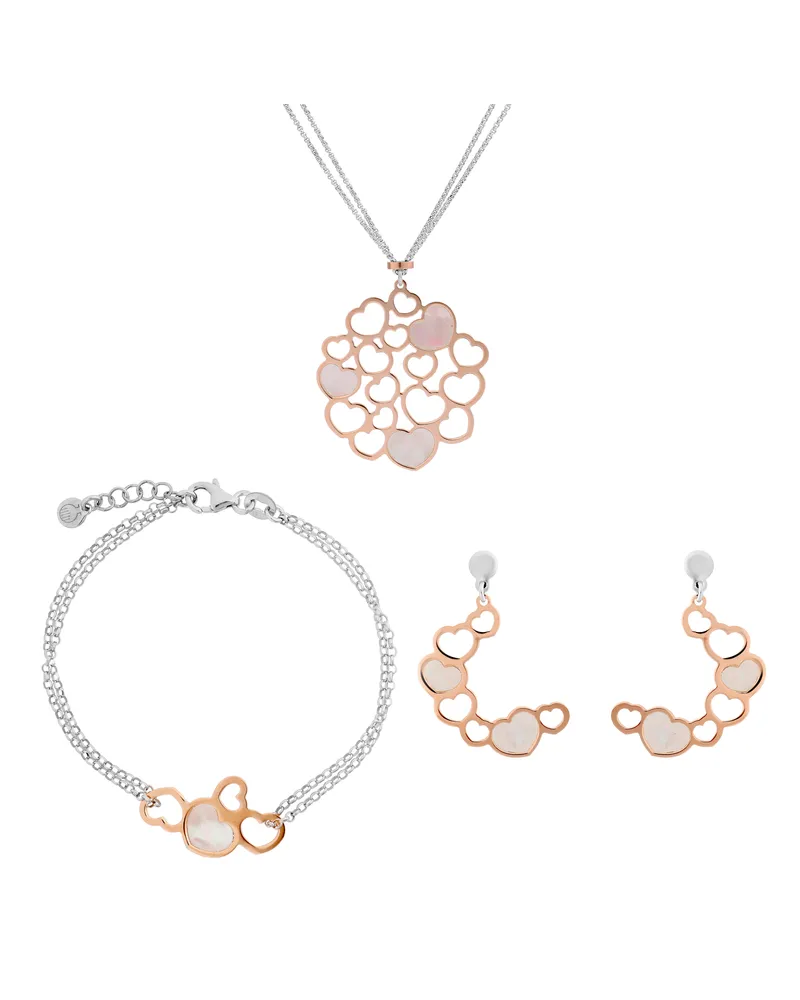Orphelia Maliya' Damen 925 Sterling Silber Set: Kette + Armband + Ohrringe - Silber/Rose SET-7388 Silber