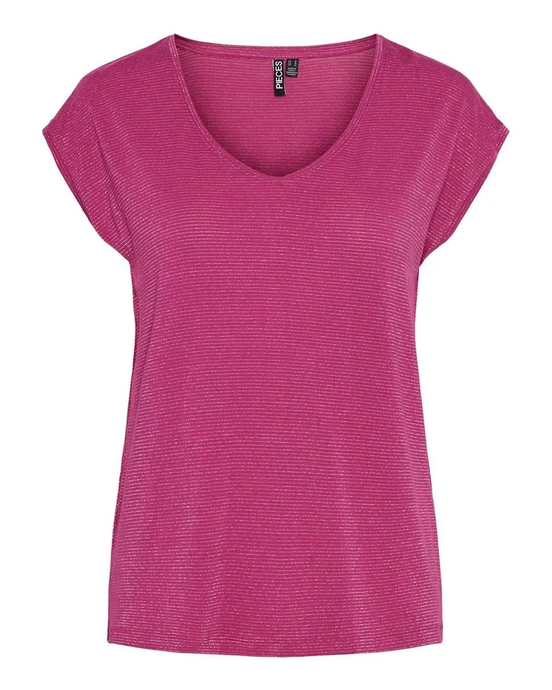 Pieces T-Shirt für Damen, V-Ausschnitt, Regulär (Fuchsia Rosa Fuchsia