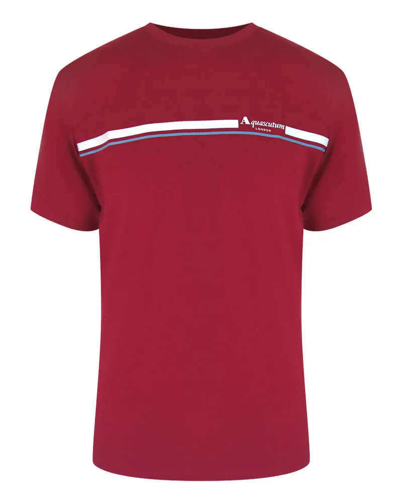 Aquascutum Active Cotton Stripes Bordeaux Burgundy T-shirt Dunkelrot