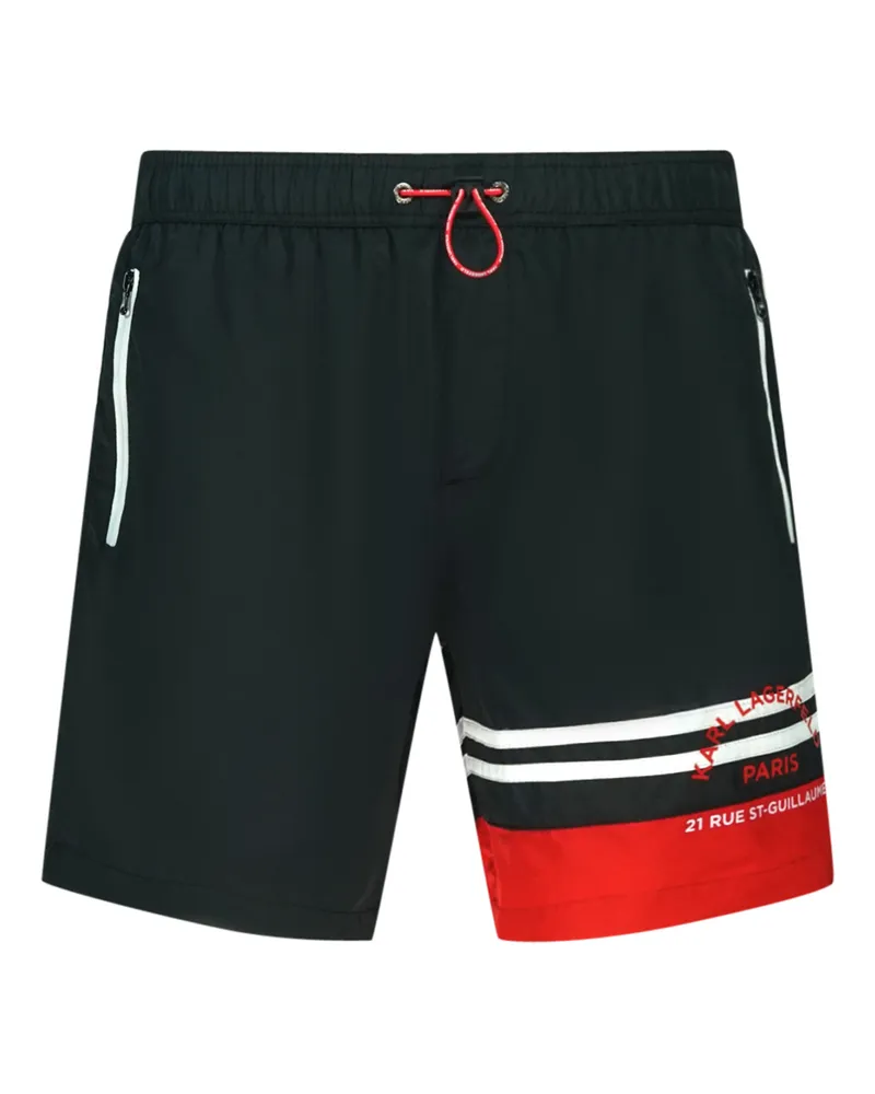 Karl Lagerfeld Bademode Rue Street Farbblock Logo Schwarze Badehose Schwarz