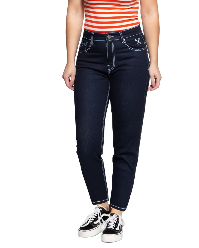 Queen Kerosin Damen High Waist Slim Fit Jeans Betty dunkelblau Blau