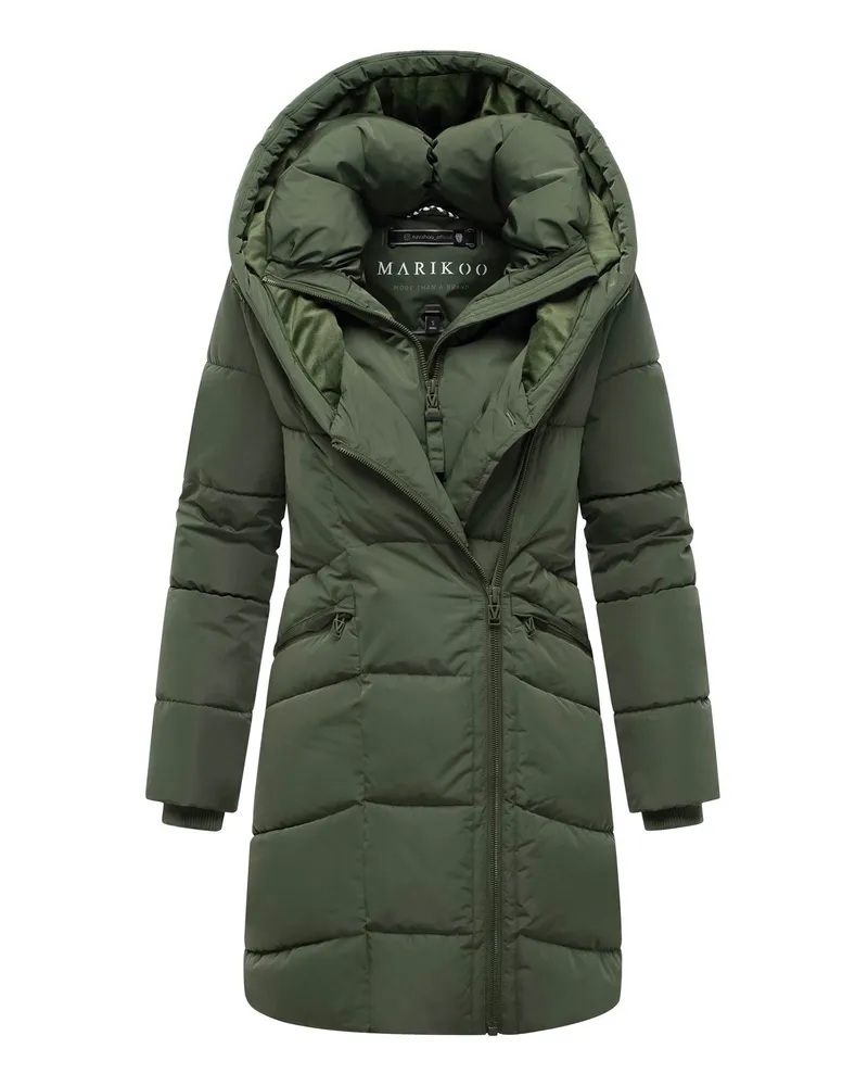 Marikoo Damen Steppmantel Virenaa mit Layer-Look & warmem Fleecefutter Grün
