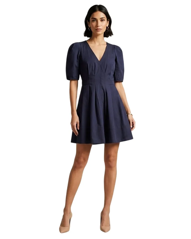 Ted Baker Minikleid für Damen, V-Ausschnitt, Puffärmel (Marine Marineblau