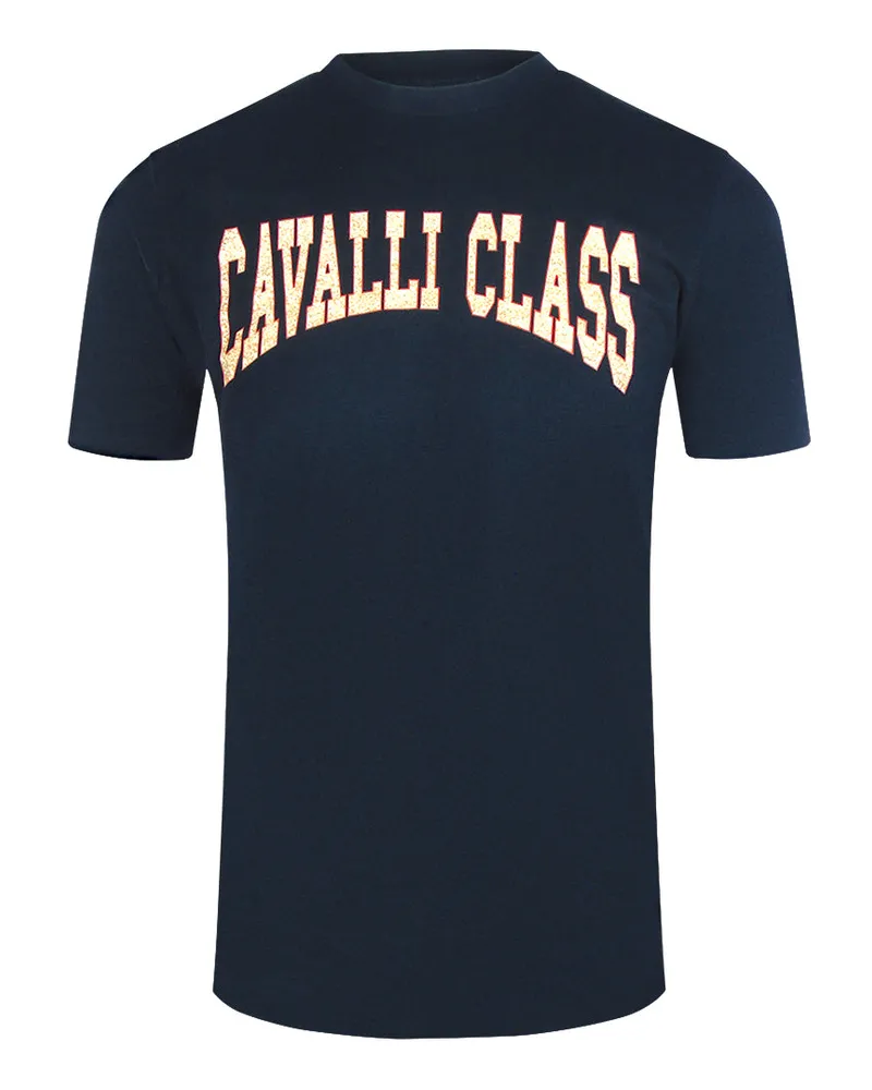 Roberto Cavalli Varsity Logo Marineblaues T-shirt Marineblau