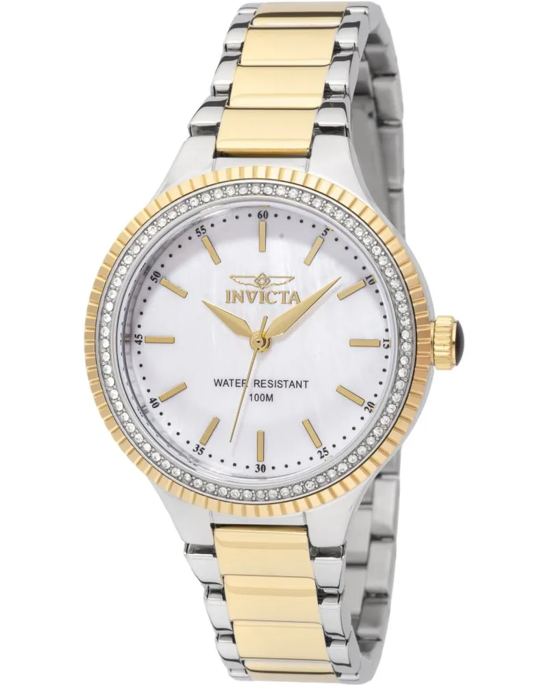 Invicta Angel 49755 Damenuhr, Quarz, Edelstahlgehäuse, Perlmuttzifferblatt, 38 mm - Silber Silber