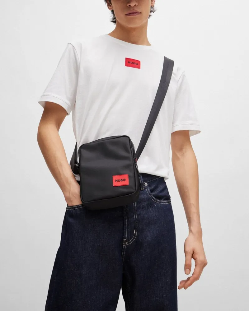HUGO BOSS Ethon 2.0N Herren Reporter-Tasche mit rotem Logo-Patch Schwarz