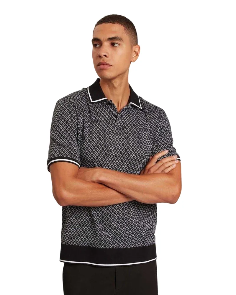 Ted Baker Poloshirt für Herren, Mit kontrastfarbenen Streifen, Jerseyware (Schwarz Schwarz