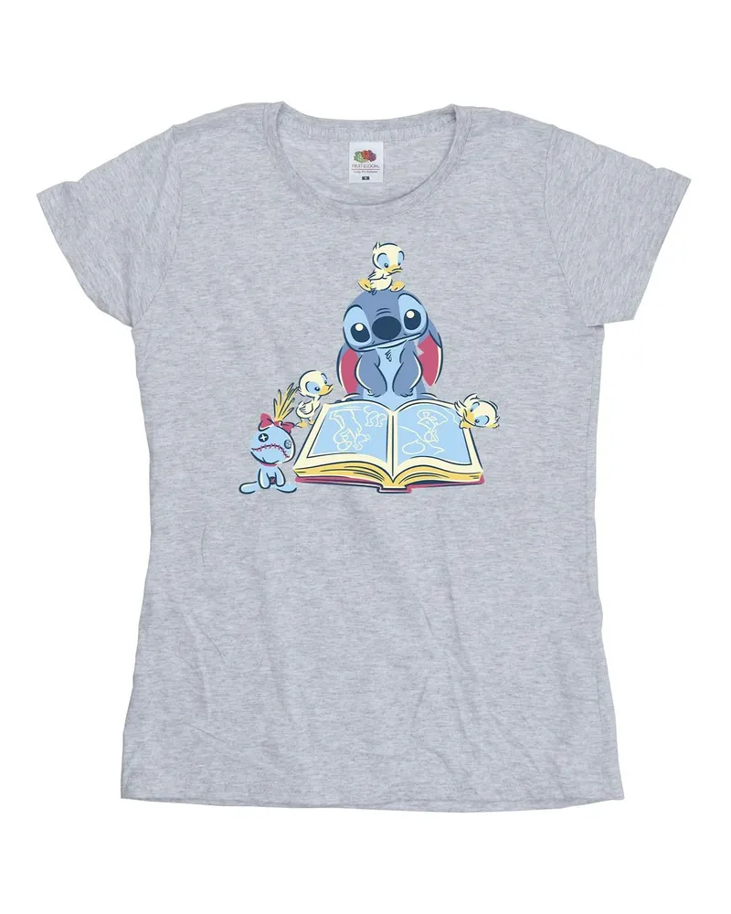 Disney Lilo & Stitch Reading A Book" T-Shirt für Damen (Grau Hellgrau