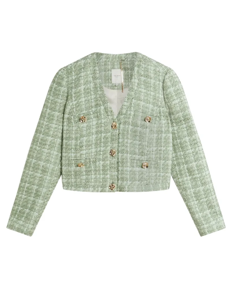 Ted Baker Koma Rose Button Cropped Boucle Tail Green Jacket Mintgrün