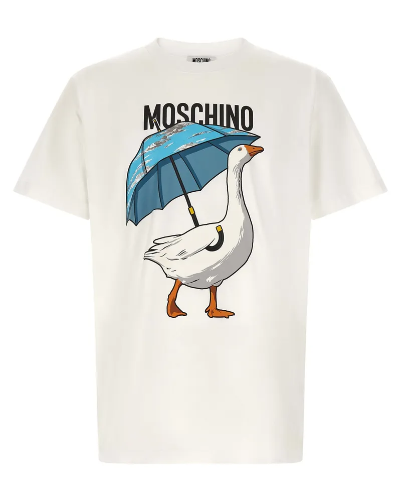 Moschino Weißes Baumwoll-T-Shirt - Blau Blau