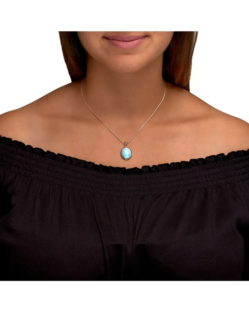 ZEEme Gemstones Halskette Silber 925 rhodiniert 42+5cm mit echtem Larimar Blau