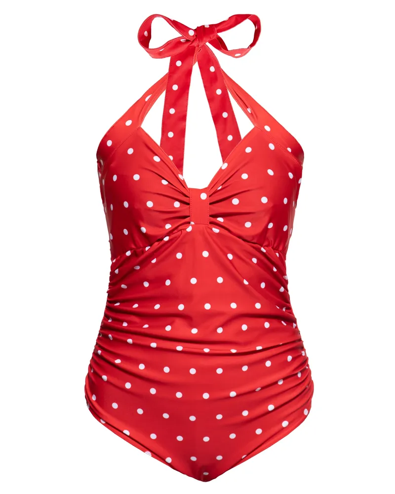 Queen Kerosin Damen-Swimsuit Dotted - Rot Rot