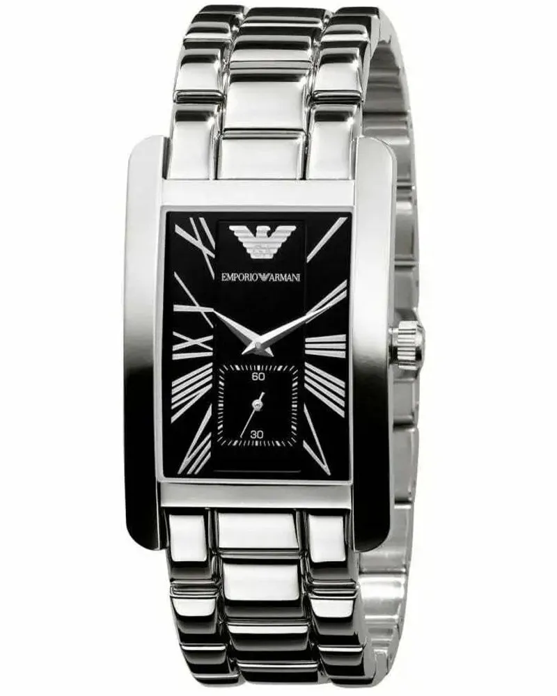 Emporio Armani AR0156 Klassisch Schwarz Rechteck Herrenuhr Silber