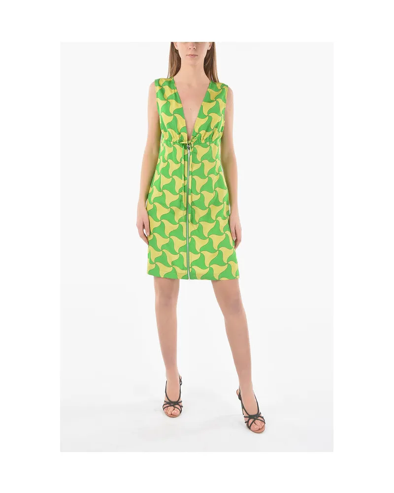 Bottega Veneta PARACHUTE Minikleid mit tiefem Ausschnitt und Wellenmuster in Giallo, Verde Gelb
